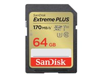SanDisk Extreme PLUS - flash-minneskort - 64 GB - SDXC UHS-I SDSDXW2-064G-GNCIN