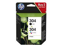 HP 304 - 2-pack - färg (cyan, magenta, gul), svartfärgad - original - bläckpatron 3JB05AE#301