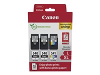 Canon PG-540L x2/CL-541XL Photo Paper Value Pack - 2-pack - svart, färg (cyan, magenta, gul) - original - bläckpatron/papperssats 5224B015