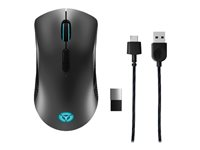 Lenovo Legion M600 Gaming Mouse - mus - 2.4 GHz, USB 2.0, Bluetooth 5.0 - blasvart (chassi), stingrocka (överst) GY51C96033