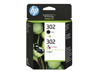 HP 302 - 2-pack - svart, färg (cyan, magenta, gul) - original - bläckpatron X4D37AE