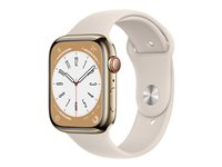 Apple Watch Series 8 (GPS + Cellular) - guld, rostfritt stål - smart klocka med sportband - starlight - 32 GB MNKM3KS/A