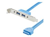 StarTech.com 2 Port USB 3.0 A Female Slot Plate Adapter - USB 3.0 motherboard Adapter - USB 3 plate - USB 3.0 header Adapter (USB3SPLATE) - USB-panel - USB typ A till 20 stifts IDC - 50 cm USB3SPLATE