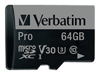 Verbatim PRO - flash-minneskort - 64 GB - mikroSDXC UHS-I 47042