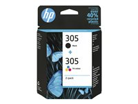 HP 305 - 2-pack - svart, färg (cyan, magenta, gul) - original - bläckpatron 6ZD17AE#301