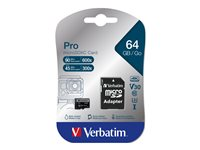 Verbatim PRO - flash-minneskort - 64 GB - mikroSDXC UHS-I 47042